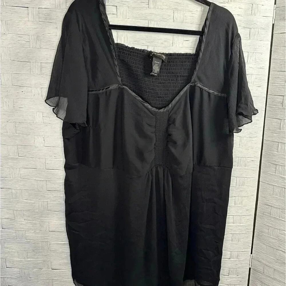 LANE BRYANT Semi Sheer Smocked Back Flutter Sleeve Blouse Feminine Plus Size